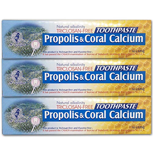 Natural Fluoride Free Propolis Toothpaste Anti-Plaque Triclosan Free No Preservative, No Artificial Sweetener, No Chemical, with Okinawa Coral Calcium 120g (4.2 oz) Made in Taiwan (3) 3