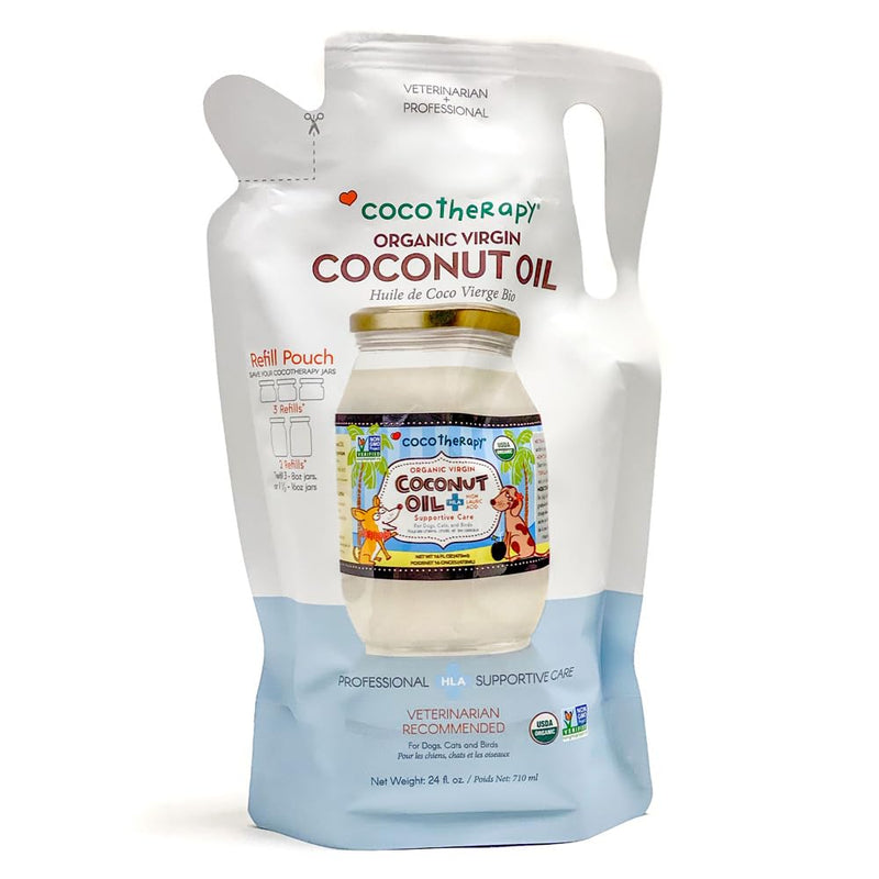 CocoTherapy USDA Organic Virgin Coconut Oil Refill Pouch, 24 Fluid Ounces, Veterinarian Recommended for Dogs, Cats and Birds�