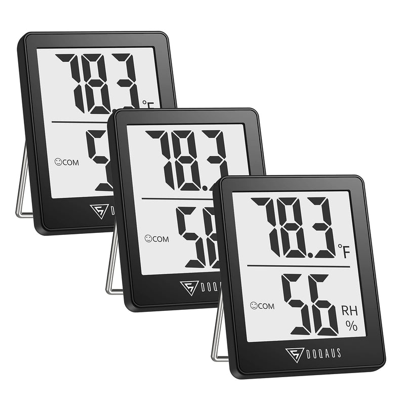 DOQAUS Digital Hygrometer Indoor Thermometer 3 Pack, Room Thermometer with 5s Fast Refresh, Accurate Humidity Meter Temperature Sensor for Home, Bedroom, Baby Room, Office, Greenhouse, Cellar (Black) Black - BeesActive Australia