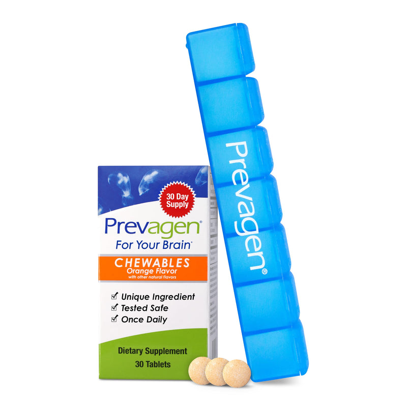 Prevagen Regular Strength Orange Chewables, 7-Day Pill Minder, 1-Pack | For Your Brain, 1 Month Supply, 10mg Apoaequorin, 50mcg Vitamin D3, 30 Tablets per Bottle