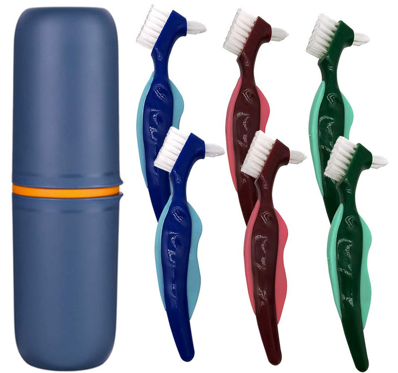 Premium Hard Denture Brush Toothbrush with Premium Carrying Case, Multi-Layered Bristles & Portable Denture Double Sided Brush for Denture Care(Pack of 6) round_box - BeesActive Australia