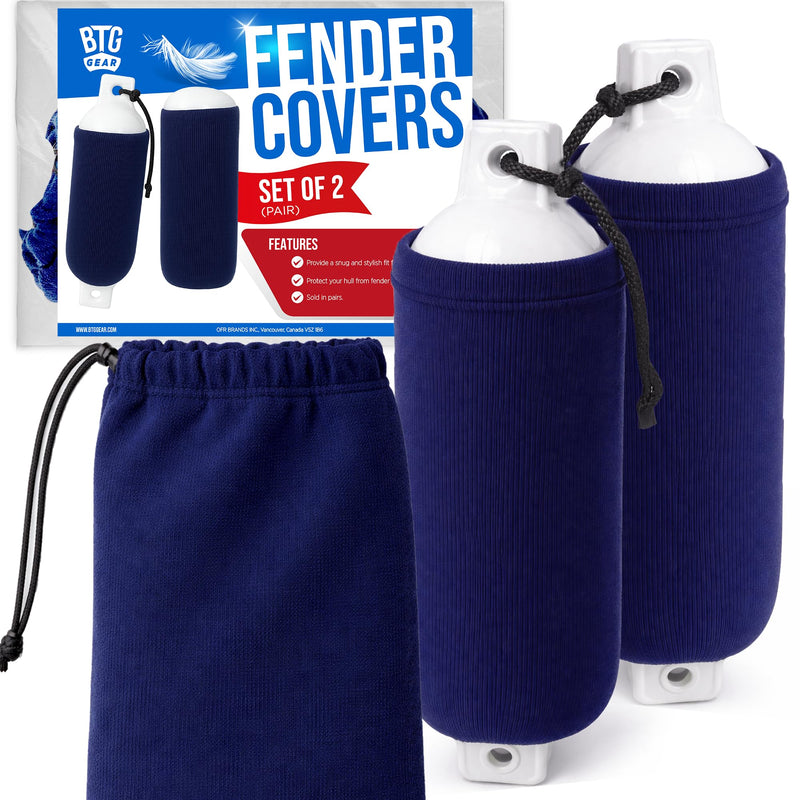 Set of 2 Pack Boat Fleece Fender Covers for Double Eyed Ribbed Fenders | Bumpers Covers (Navy Blue) G5 (9" x 27") - TWO PACK