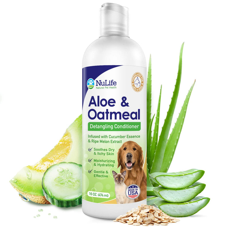 Oatmeal Dog Conditioner for Dry Itchy Skin with Soothing Aloe Vera, Suitable for All Pets, with Cucumber Essence and Ripe Melon Extract, Moisturizes and Detangles Matted Hair, 16 Oz - BeesActive Australia