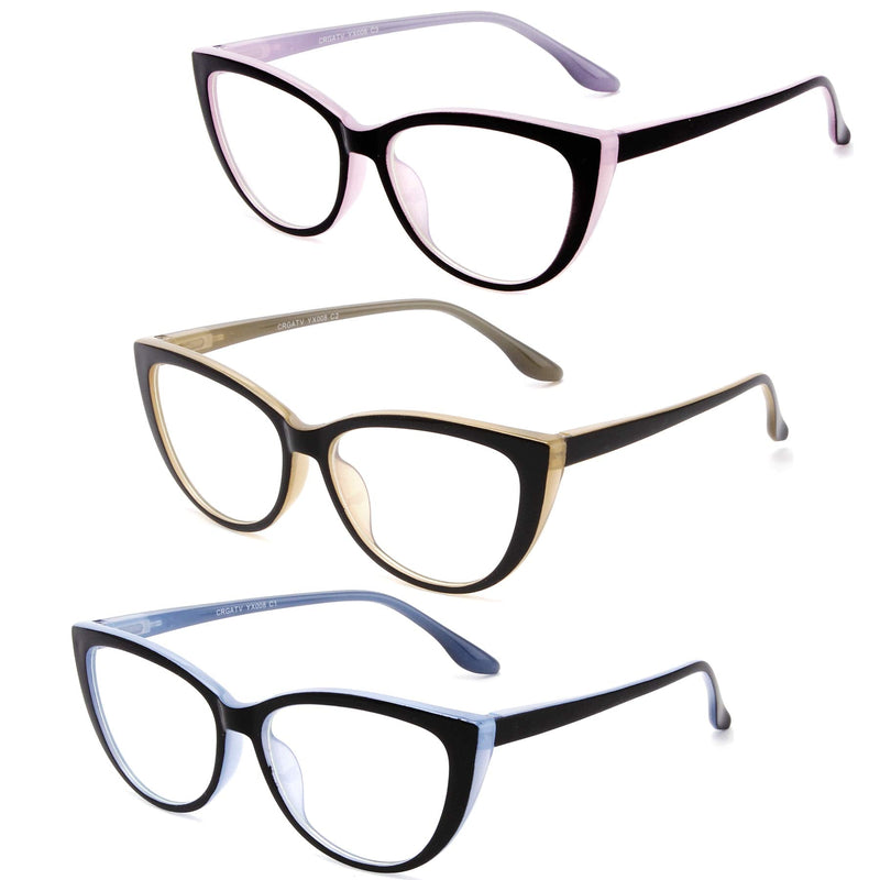 CRGATV 3 Pack Reading Glasses Blue Light Blocking Stylish Cat Eye Computer Readers Anti Eyestrain & Glare for Women Blue Yellow Pink 1.5 x - BeesActive Australia