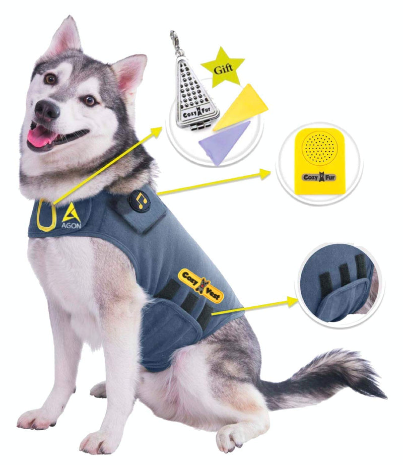 CozyVest® Dog Anxiety Vest 3-in-1 Music & Aromatherapy Shirt, Relaxing Sound & Essential Oil Scent Jacket, Fireworks Thunder Separation & Thunderstorm Canine Stress Relief Coat (Gray, XL [65-110 Lbs]) XL [65-110 Lbs] Gray - PawsPlanet Australia