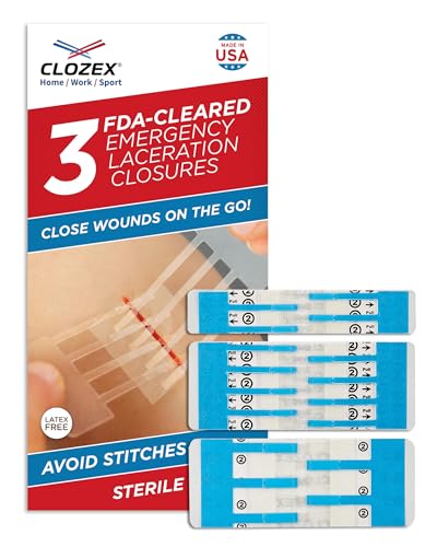 Clozex Emergency Laceration Closures - Repair Wounds Without Stitches, Skin Closure Device for 3 Individual Wounds Or Combine for Total Length of 4 1/4 Inches 3 Closures- 3/4", 1 1/2", 2"