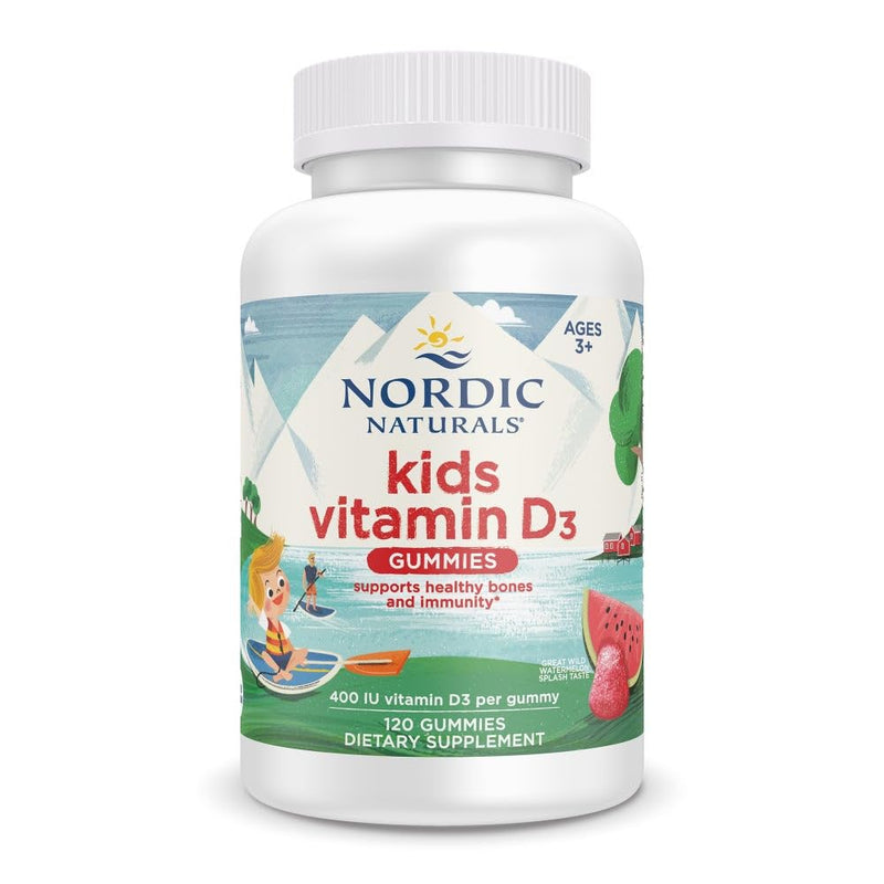 Nordic Naturals Vitamin D3 Gummies Kids, Wild Watermelon Splash - 120 Gummies - 400 IU Vitamin D3 - Bone Health, Healthy Immunity - Non-GMO, Vegetarian - 120 Servings 120 Count (Pack of 1) - BeesActive Australia