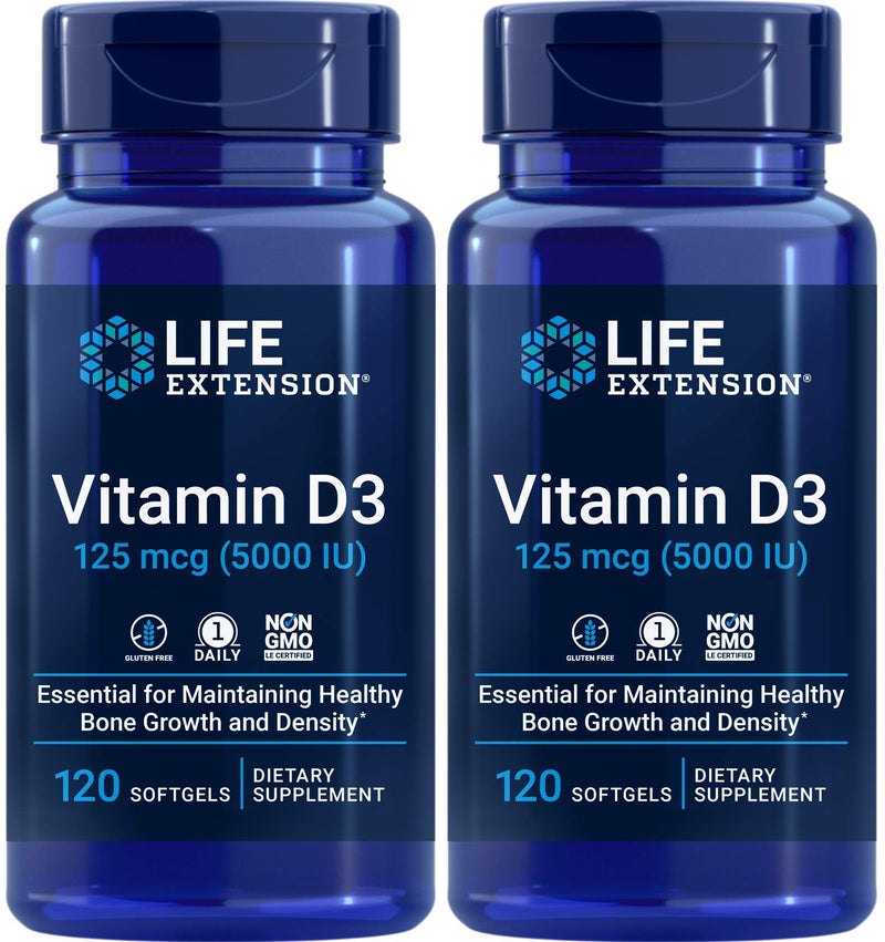 Life Extension Vitamin D3 5000 IU, 120 Softgels (Pack of 2) | 1 per day formula, Non-GMO and Gluten Free 120 Count (Pack of 2)