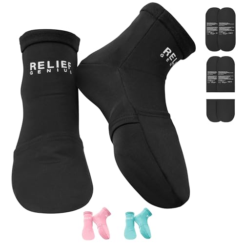 Relief Genius Cold Therapy Socks with Reusable Gel ice Packs - Achieve Relief from Sprains, Muscle Pain, Bruises, Swelling, Edema, Chemotherapy, Arthritis, Post Partum Foot (Black, Large) Black Socks Pair