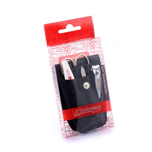 Solingen Manicure & Pedicure Set, Men Women Finger and Toe Nail Clippers Set Professional Manicure Pedicure Kit, Stainless Stell, Eyebrow Tweezers, Scissors, Sapphire Nail File with Travel Case Black