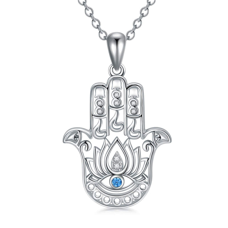 LONAGO Hamsa Necklace 925 Sterling Silver, Fatima Evil Eye Hamsa Hand Pendant Necklace Good Luck Jewelry Gift for Women Girl - BeesActive Australia