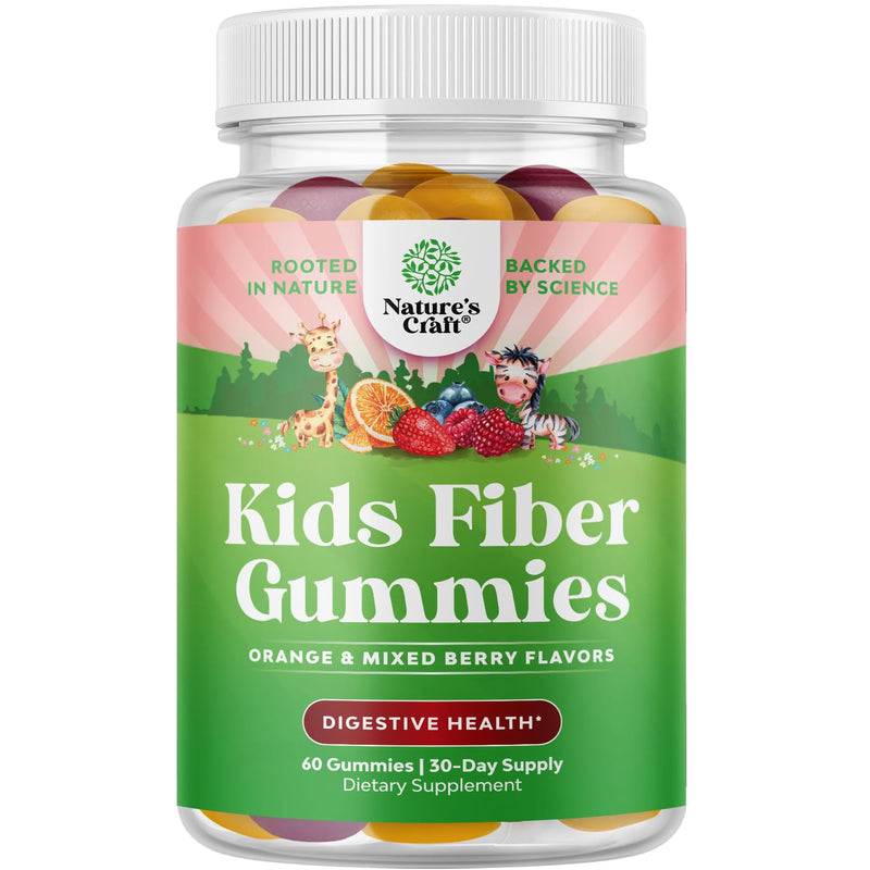 High Prebiotic Fiber Gummies for Kids - Dietary Fiber Supplements for Digestion & Constipation - Chicory Root Kids Immune Gummies - Non-GMO & Vegan Digestive Nutritional Supplements - 60 Count 60 Count (Pack of 1)