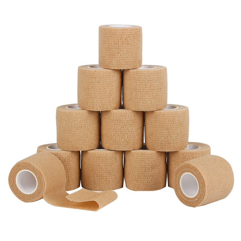 12 Pack Self Adherent Cohesive Wrap Bandages 2 Inches X 5 Yards,First Aid Tape, Elastic Self Adhesive Tape, Athletic, Sports wrap Tape, Bandage Wrap for Sports, Wrist, Skin Colour Athletic Tape 12 Count (Pack of 1) - BeesActive Australia