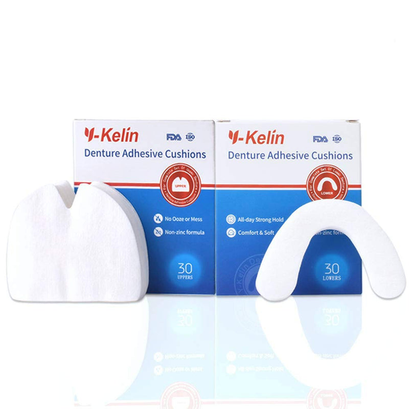 Y-Kelin Denture Adhesive Cushions Uppers & Lowers, Adhesive-Free Denture Pads for Sore Gums, 30 Pads*2 (60 Strips) pack of 2 lower+upper 60pcs - BeesActive Australia