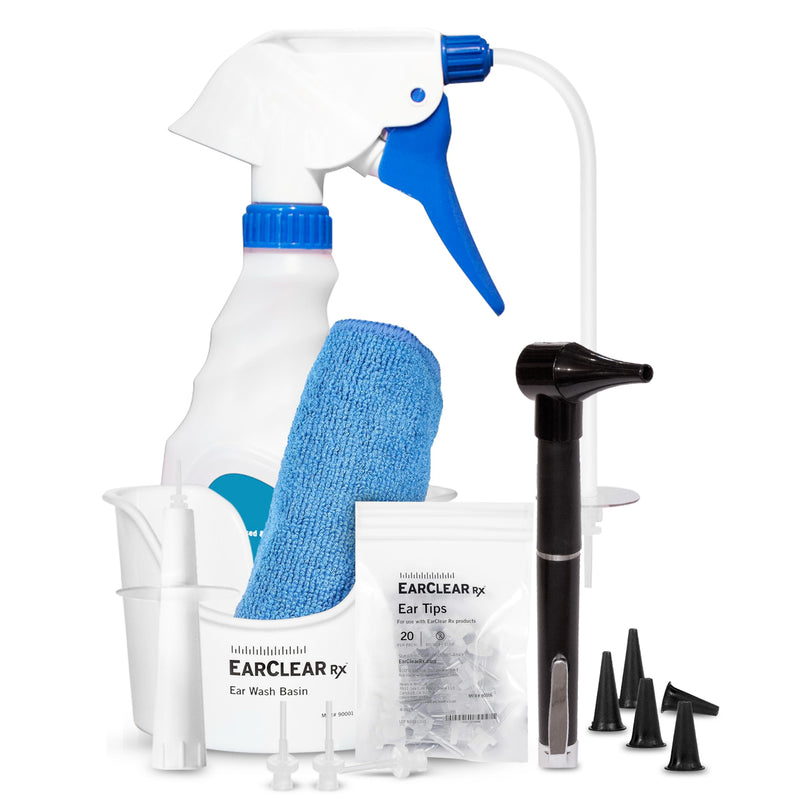EarClearRX Flexible Tip Kit – Complete at-Home Ear Cleaning Kit for Adults & Kids - Easy-to Use Ear Cleaner - Includes Bottle Washer, Basin, 20 Disposable Tips, Microfiber Towel & Otoscope Penlight - BeesActive Australia