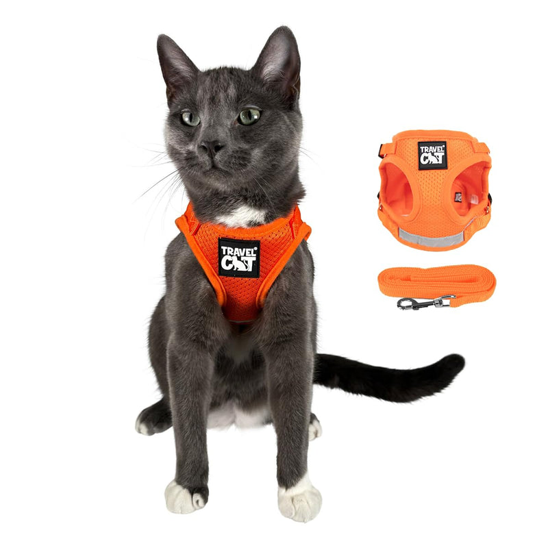 Travel Cat Harness and Leash Set - Adjustable Fit Mesh Cat Harness and Reflective Strap - Comfort Escape Proof Harness for Cats, Kitten for Outdoor Walking, Hiking (Medium, Orange) Medium - BeesActive Australia
