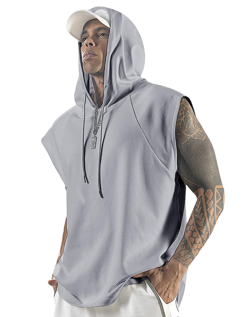 Men's Workout Hooded Tank Tops Bodybuilding Muscle Cut Off T Shirt Sleeveless Gym Hoodies Grey X-Large - BeesActive Australia