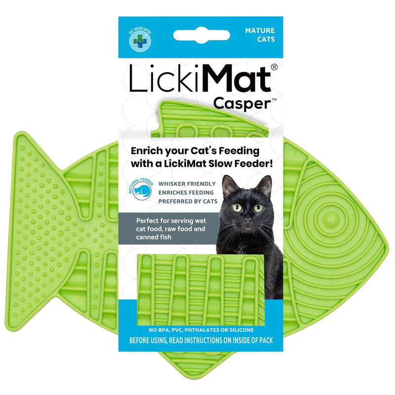 LickiMat Casper, Fish-Shaped Cat Slow Feeders Lick Mat, Boredom Anxiety Reducer; Perfect for Food, Treats, Yogurt, or Peanut Butter. Fun Alternative to a Slow Feed Cat Bowl or Dish, Green 1 Count (Pack of 1) - BeesActive Australia