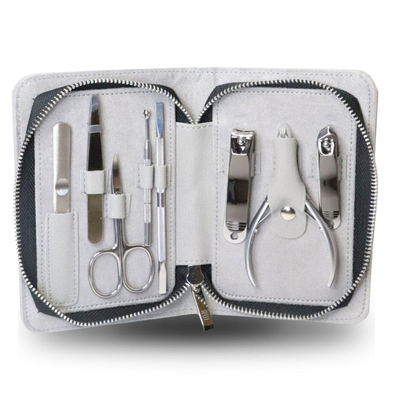 Rui Smiths Pro Stainless Steel 8-Piece Manicure Kit For Home And Salon With Professional Precision Cuticle Nipper And Metal Pusher Style No. 105 SK-02
