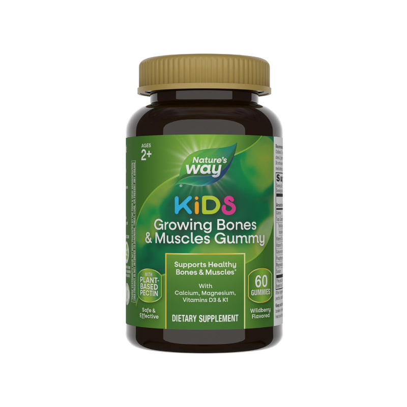 Nature's Way Kids Growing Bones & Muscles Gummies, Ages 2+, Berry, 60 ct | Supports Kids' Healthy Bone & Muscle Development with Calcium, Magnesium, Vitamins D3 & K1* 60 Count (Pack of 1)
