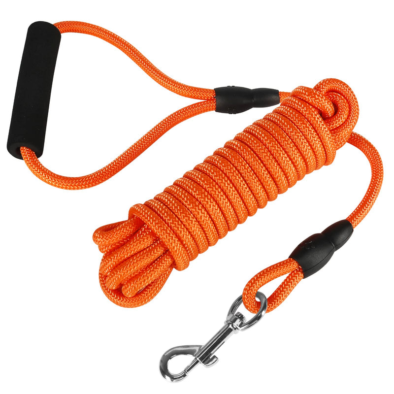 Vivifying Floating Long Dog Leash, 20FT Dog Training Leash, Lightweight Dog Check Cord Rope Leash with Comfortable Handle for Outside, Hiking, Swimming, Beach and Lake Orange - BeesActive Australia