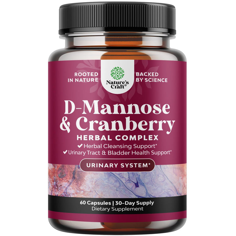 D Mannose with Cranberry Supplement - D Mannose 1000mg per Serving Capsules for Kidney Defense Support & Cleanse and Urinary Tract Health for Women & Men - Adults Bladder Health Supplement - 60 Count 60 Count (Pack of 1)