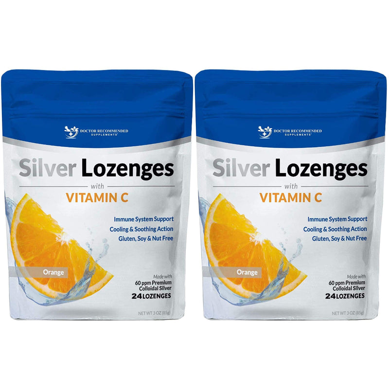 Silver Lozenges with Vitamin C - Premium Nano Silver 60 PPM Colloidal Silver, Organic Honey and Vitamin C Mineral Supplement Drops to Support Immune System, Soothe Cough & Throat - Pack of 2 Orange 24 Count (Pack of 2)