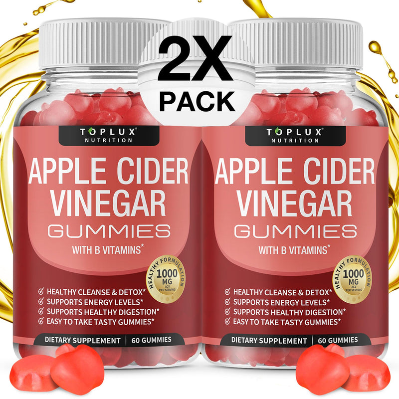 Toplux Apple Cider Vinegar Gummies - 1000mg ACV with B12, Beet Root, Pomegranate for Immune System, Detox & Cleanse, Gummy Alternative to Apple Cider Vinegar Capsules, for Men Women 2X Pack 30 Count (Pack of 2)