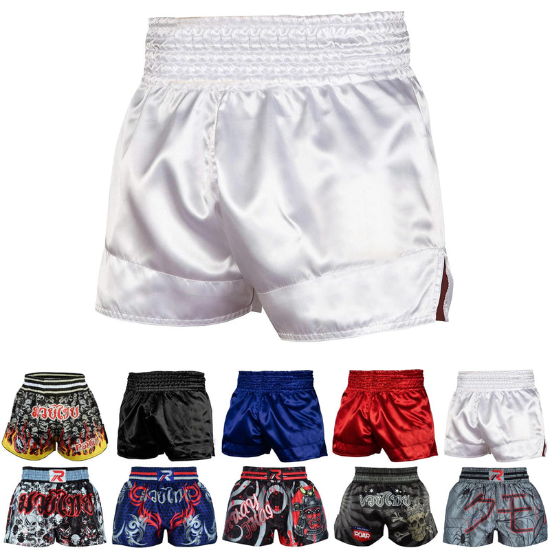 ROAR-INT Muay Thai Shorts MMA Gym Boxing Fighting Trunks Kick Martial Arts Gear Large White