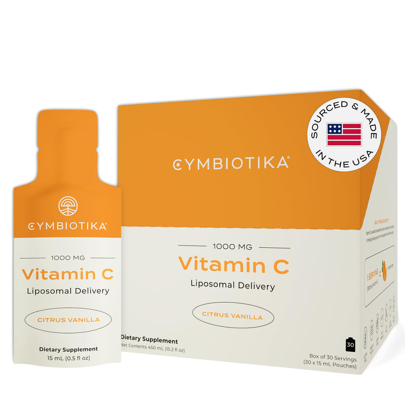 CYMBIOTIKA Vitamin C Individual Packets, Liposomal Delivery, Supplement for Immune Support, Collagen Boost, & Healthy Aging, Skin Hydration Packets, Citrus Vanilla Flavor, 30 Pack - BeesActive Australia