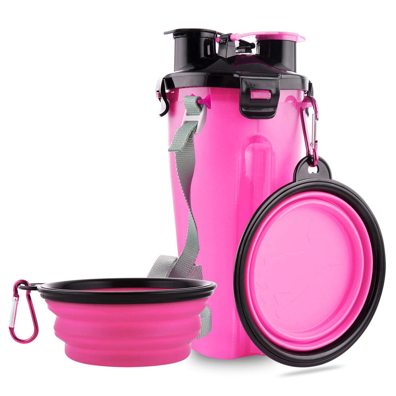 Guardians Dog Travel Water Bottle Collapsible Bowls, 2 in 1 Pet Food Container with Collapse Bowls, Outdoor Portable Water Bowls for Walking, Traveling, Camping and Hiking (Pink) Pink - BeesActive Australia