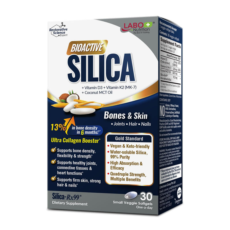 LABO Nutrition Bioactive Silica - Bone, Joints & Collagen Support, 30s | Vegan rice-derived silica-rx99, with vitamin D3 & K2, supports bone density & joint flexibility, 30 days' supply 1