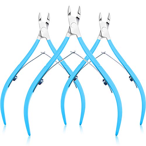 Mudder 3 Pack Blue Cuticle Trimmer Nippers Cutter Tool Stainless Steel Nail Cuticle Scissors Remover with Pointed Blade Scissors Pedicure Manicure Tool for Fingernails and Toenails Nails Care