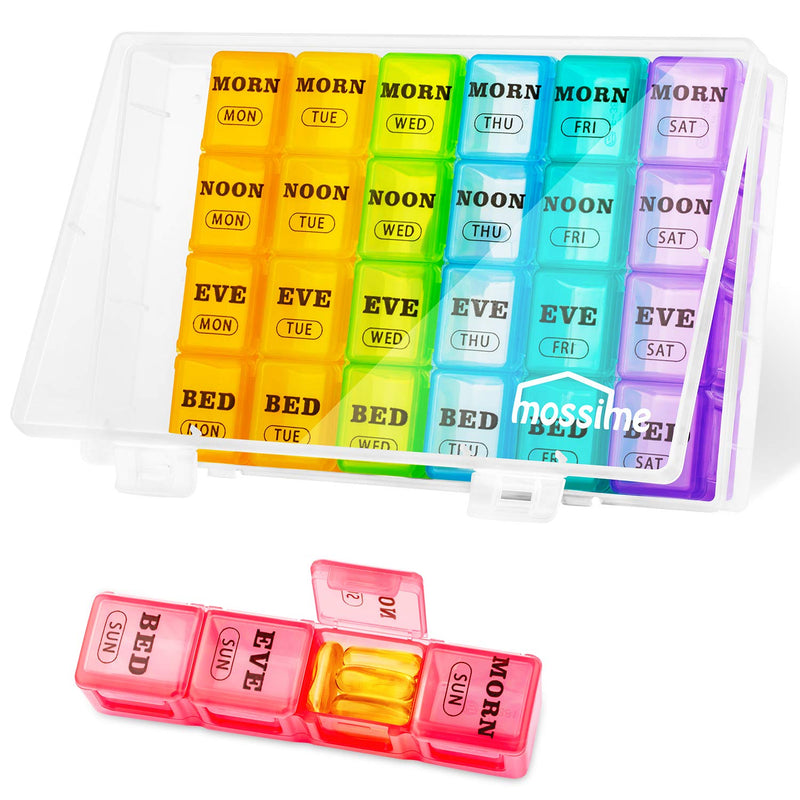 XL Large Weekly Pill Organizer 4 Times a Day, 7-Day Pill Boxes AM PM, Big Compartments Pill Case, Monthly Medication Organizer 28 Days Dispenser for Fish Oils, Vitamin Holder Supplement White - BeesActive Australia