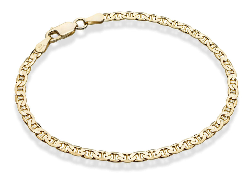 Miabella 18K Gold Over Sterling Silver Italian 3mm, 4mm Solid Diamond-Cut Mariner Link Chain Bracelet for Men Women, Made in Italy 3mm - Length 7.5 Inches - BeesActive Australia