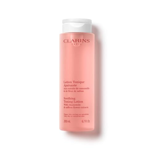 Clarins Soothing Toning Lotion | Soft, Soothed and Comforted Skin After 14 Days* | Cleanses, Tones, Hydrates, Soothes and Balances Skin's Microbiota | Alcohol-Free | Camomile Extract 6.7 Fl Oz (Pack of 1)
