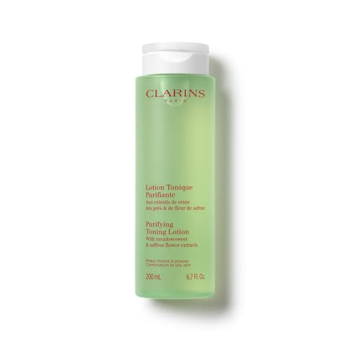 Clarins Purifying Toning Lotion | Less Oily Skin After 14 Days of Use* | Cleanses, Hydrates, Purifies, Mattifies and Balances Skin's Microbiota | Contains Witch Hazel | Combination To Oily Skin Types 6.7 Fl Oz (Pack of 1)