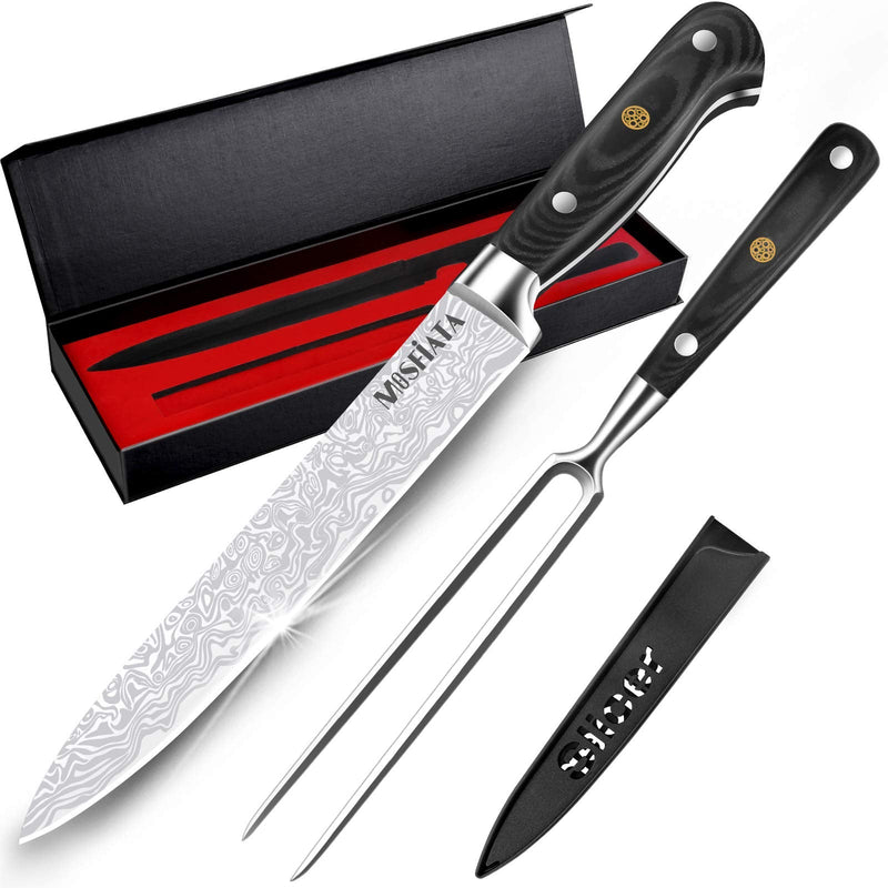 MOSFiATA 8" Carving Knife and 7" Fork Set Brisket Slicing Knife Premium Meat Cutting Knife German High Carbon Stainless Steel EN.4116 BBQ knives for Slicing Meats, Fruits and Vegetables - BeesActive Australia