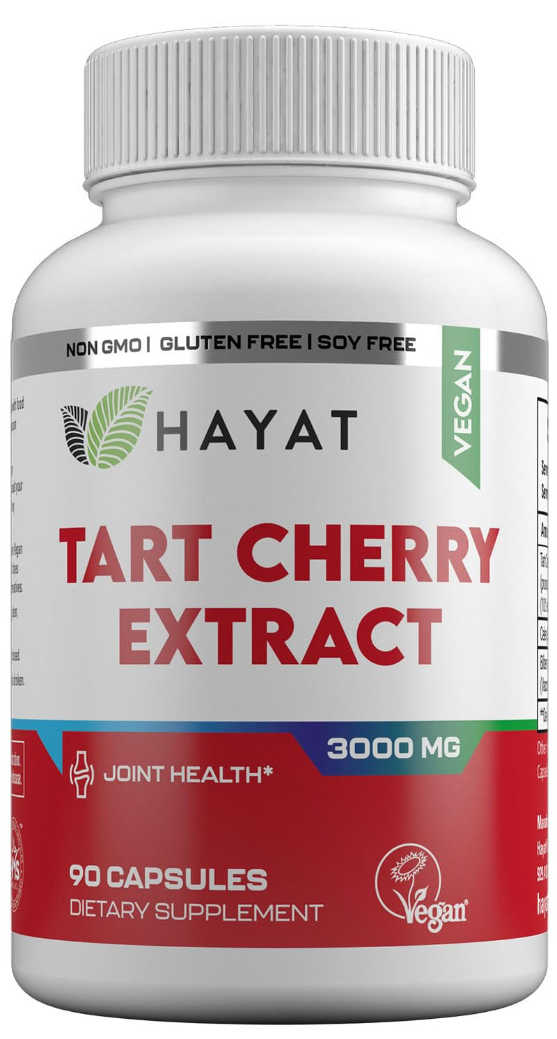 HAYAT Vitamins Vegan Natural Tart Cherry Extract 3000 MG, 3 Month Supply, Potent 10:1 Extract, All Natural, Certified Halal, 90 Capsules,