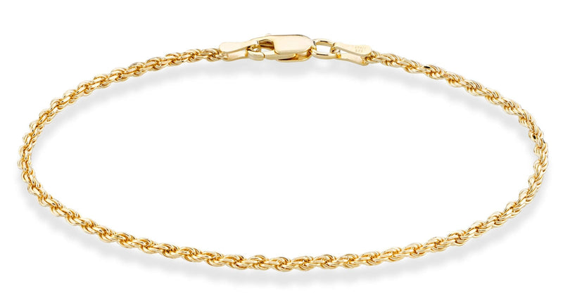 Miabella 18K Gold Over Sterling Silver Italian 2mm, 3mm Diamond-Cut Braided Rope Chain Bracelet for Men Women, Solid 925 Made in Italy 2mm - Length 8.5 Inches - BeesActive Australia