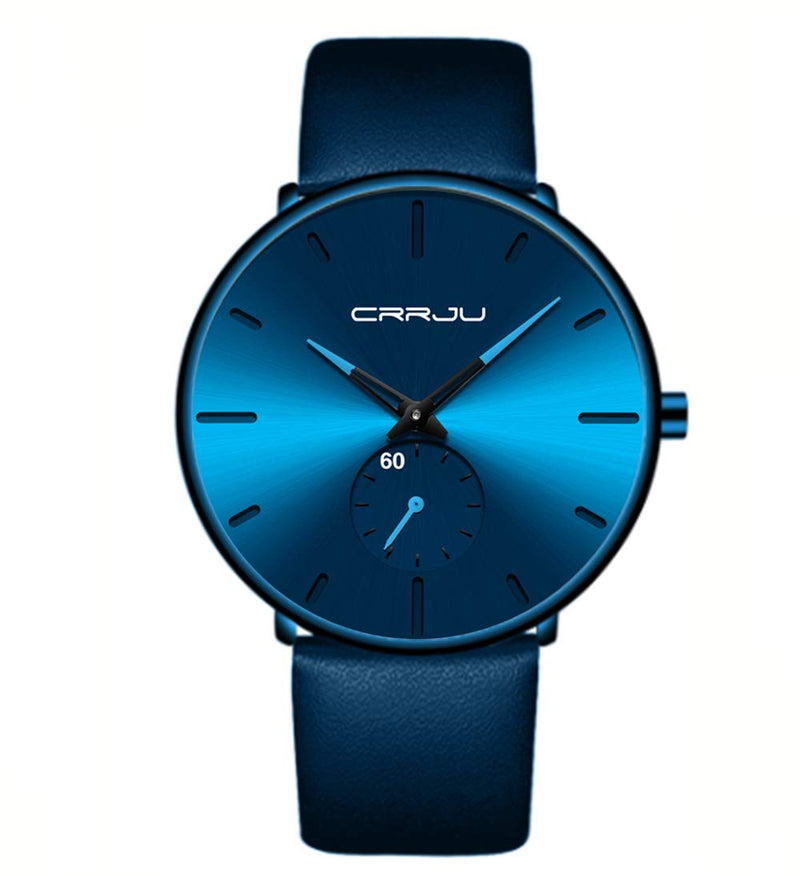 Mens Watches Ultra-Thin Minimalist Waterproof-Fashion Wrist Watch for Men Unisex Dress with Leather Band Sky blue - BeesActive Australia