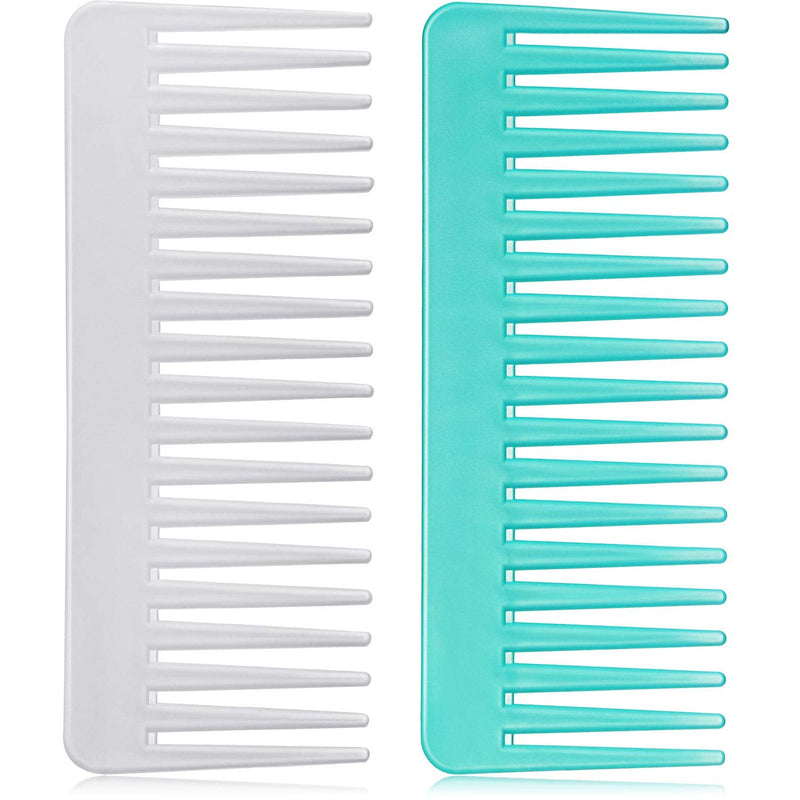 Large Hair Detangling Comb, Wide Tooth for Curly, Wet Dry Hair, No Handle Comb Styling Shampoo Comb (White, Cyan) White, Cyan - BeesActive Australia