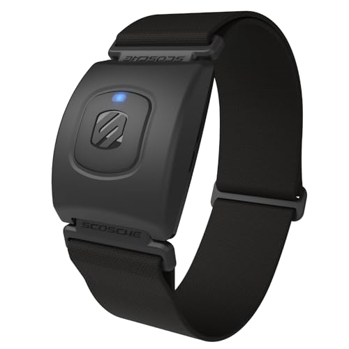 Scosche Rhythm Heart Rate Monitor Armband - Optical Heart Rate Armband Monitor with Dual Band Radio ANT+ and Bluetooth Smart Black R2.0