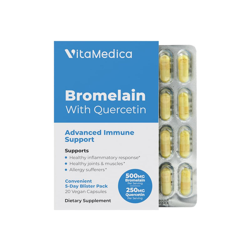 VitaMedica Bromelain with Quercetin Supplement | 2400 GDU/Gram Vegan Capsules for Healthy Tissues, Joint and Muscle Support | Plant Based Natural Formula | 20 Ct | 5 Day Supply - BeesActive Australia
