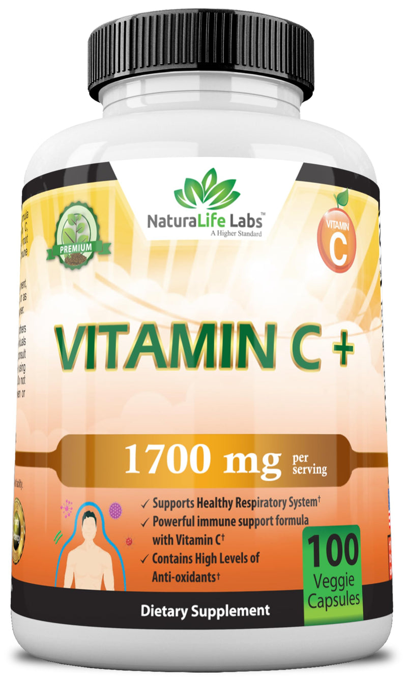Vitamin C 1,700 MG with Vitamin D3, Zinc, Elderberry, Ginger root - Maximum Strength Multi System Immune Support- 100 veggie Capsules - BeesActive Australia