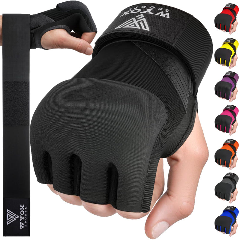 WYOX Gel Boxing Hand Wraps Inner Gloves for Men & Women, 80cm Quick Wrist Straps, Padded Knuckle Protection for Muay Thai Kickboxing, Hand Wraps for Boxing & Martial Arts Small-Medium Black