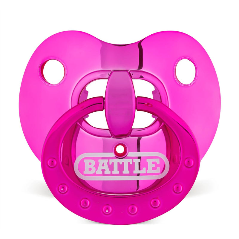 Battle Sports Binky Oxygen Football Mouthguard - Detachable Strap, Maximum Breathability, Works with Braces & No Boiling Required One Size Chrome Pink - BeesActive Australia