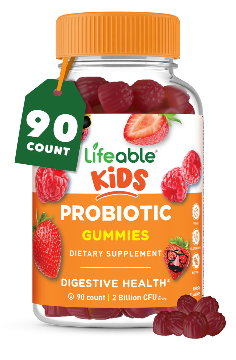 Kids Probiotics Gummies | 2 Billion CFU | Great Tasting Kids Probiotic Gummies | for Gut Health, Digestive Support, and Immune Support | 90 Probiotic Gummies for Kids and Toddlers | Lifeable