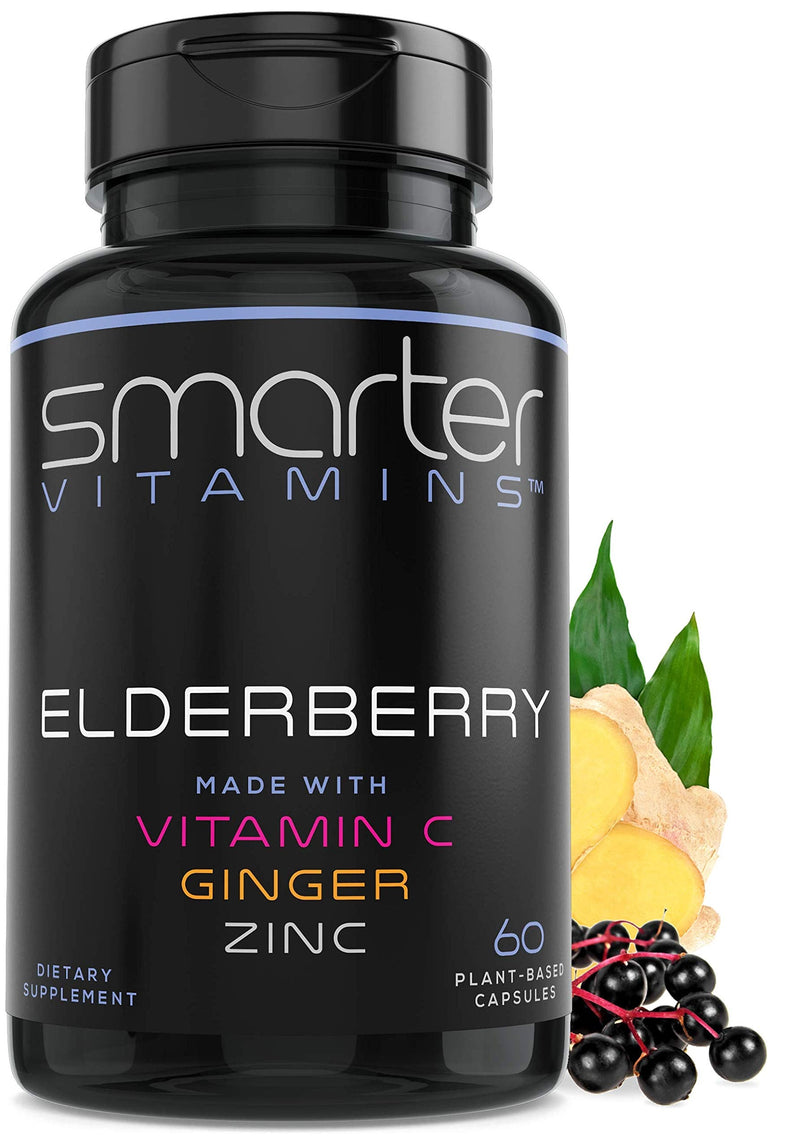 10:1 Black Elderberry Extract with Vitamin C, Zinc & Ginger, 60 Vegan Caps | Made with European black elderberries, berry-sourced vitamin C, zinc glycinate and fresh ginger; clean, plant-based formula. 1