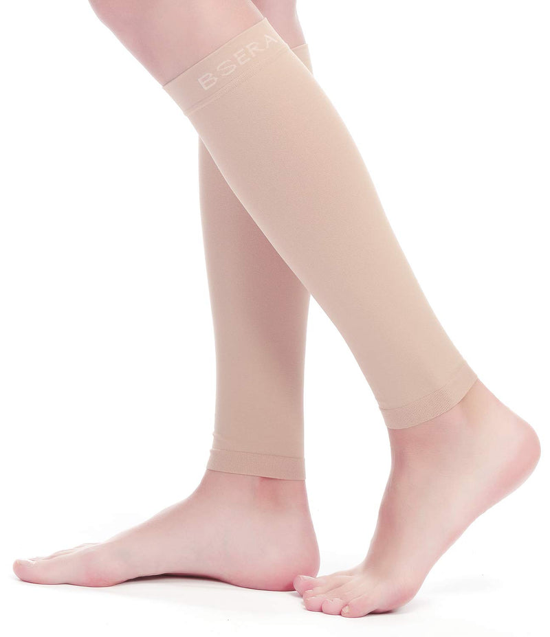 BSERA Calf Compression Sleeve Women, 2 Pairs 15-20mmHg Calf Support Footless Compression Socks Stockings for Shin Splints, Varicose Veins, Recovery (Nude/Skin, X-Large) Skin/Nude 2 Pairs X-Large (Calf 18"-19.5") - BeesActive Australia